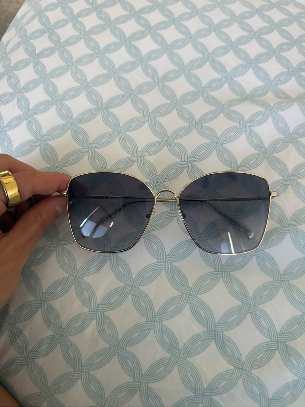 Longchamp Gold Frame Women's Sunglasses with Blue Gradient Lenses